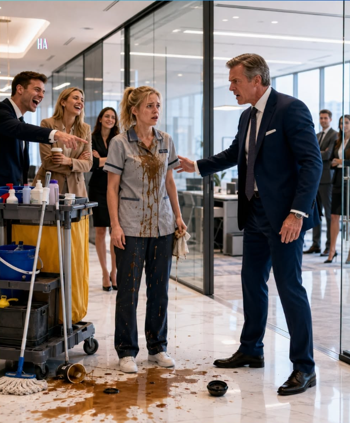 # THEY POURED SCALDING COFFEE ON THE NEW JANITOR AND LAUGHED—UNTIL THE CEO WALKED IN, SAW THE BURNS ON HER CHEST, AND CALLED HER “MY DAUGHTER”